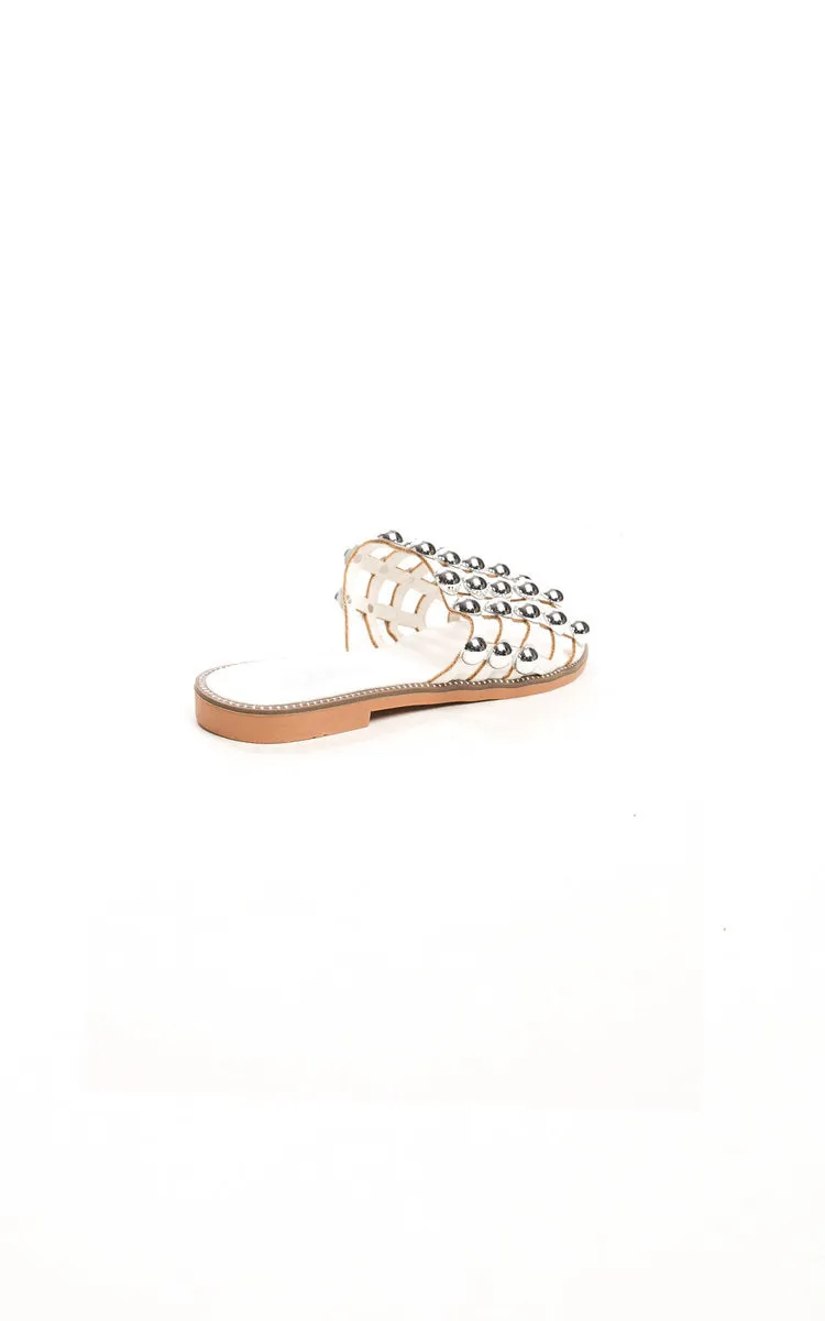 Studded Caged Open Toe Sliders