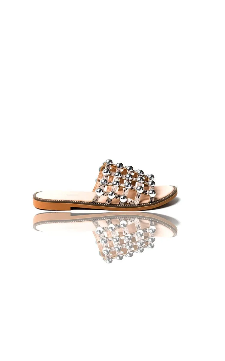 Studded Caged Open Toe Sliders