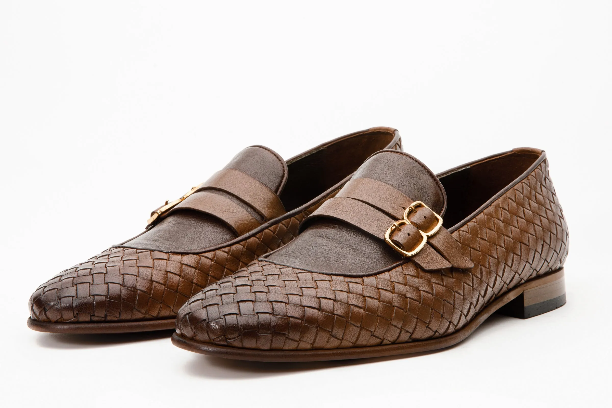 The Vatra Tan Woven Double Monk Strap Men Shoe