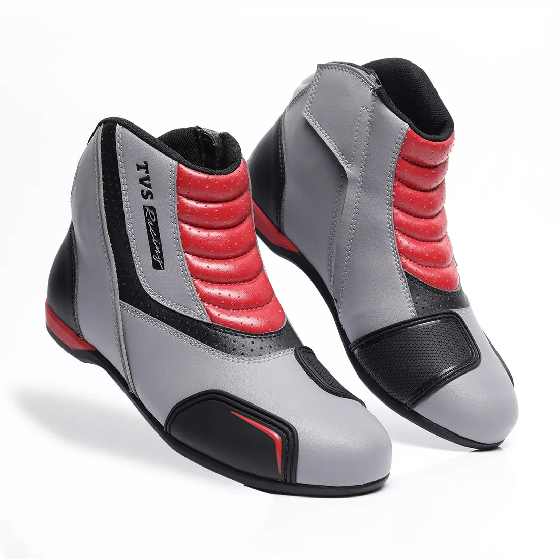 TVS Racing Ankle Length Slip-On Riding Boots for Men:Anti-Microbial & Waterproof Riding Shoes with Reflective Panels, Ventilated Biker Boots with Ankle-Toe Protection-Men's Riding Boots