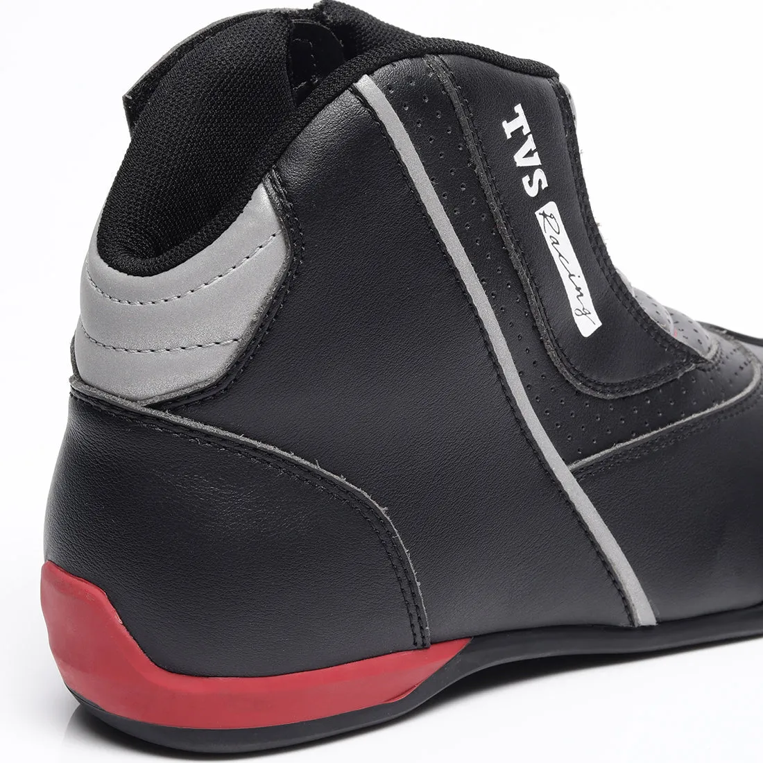 TVS Racing Ankle Length Slip-On Riding Boots for Men:Anti-Microbial & Waterproof Riding Shoes with Reflective Panels, Ventilated Biker Boots with Ankle-Toe Protection-Men's Riding Boots