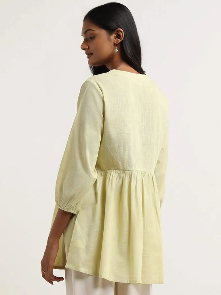 Utsa Lime Embroidered Cotton Tunic