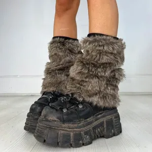 Vintage Faux Fur Leg Warmers Furry Boots Cover Socks Winter Thickened