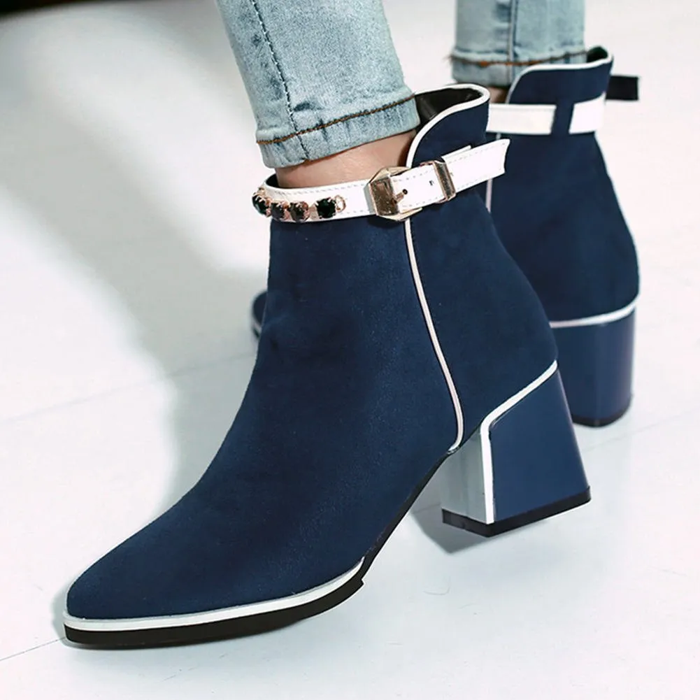 Western Square High Heels Winter Ankle Boots