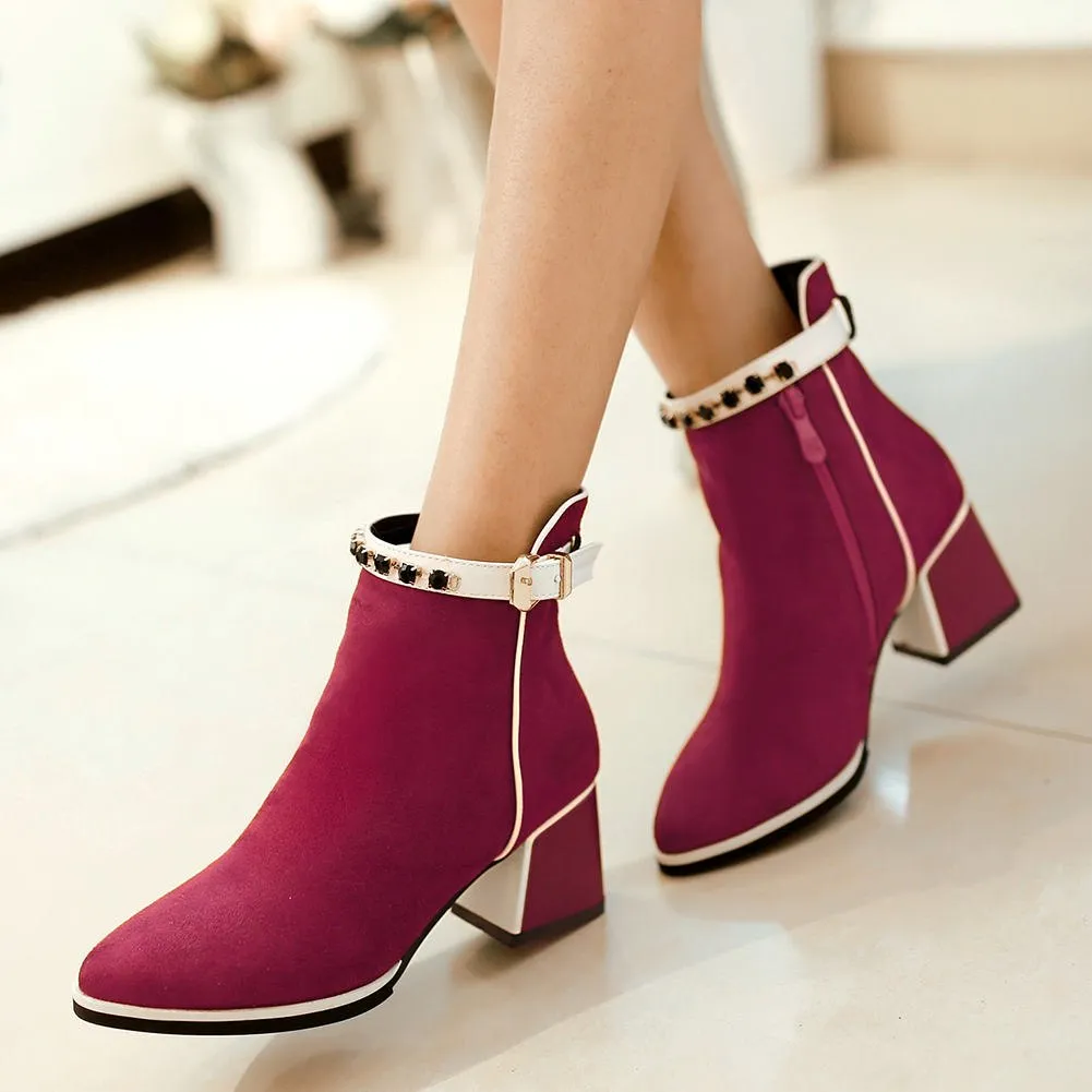 Western Square High Heels Winter Ankle Boots