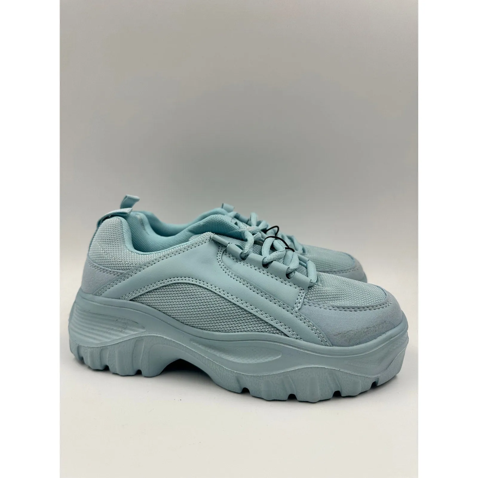 Women's Size 5.5, All Baby Blue Chunky 90s Style Sneakers with Thick Foam Sole