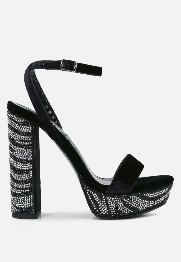 ZIRCON Black Rhinestone Patterned High Heel Sandals